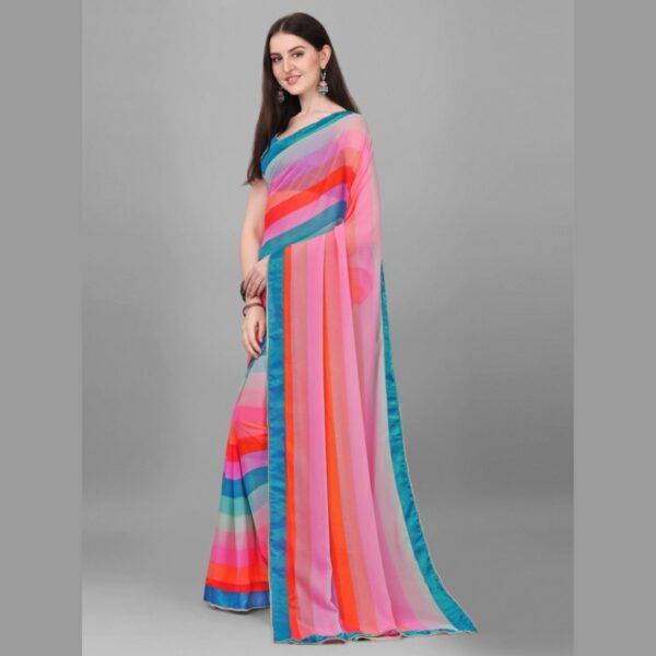 Striped Bollywood Georgette, Chiffon Saree, Multicolor