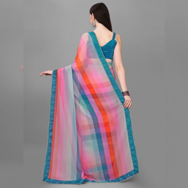 Striped Bollywood Georgette, Chiffon Saree, Multicolor - Image 2