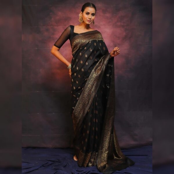 Woven Kanjivaram, Art Silk Saree, Black