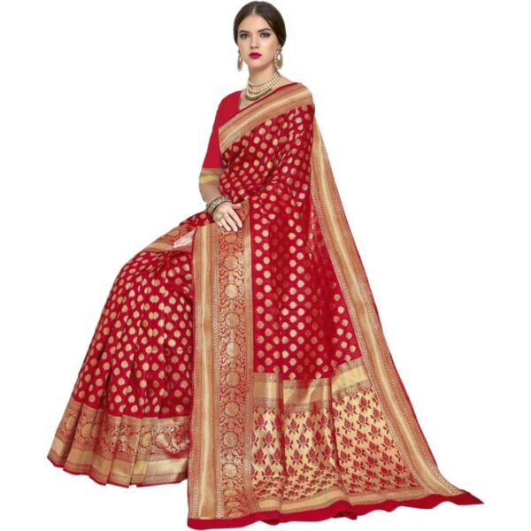 Woven Banarasi Silk Blend, Jacquard Saree, Red