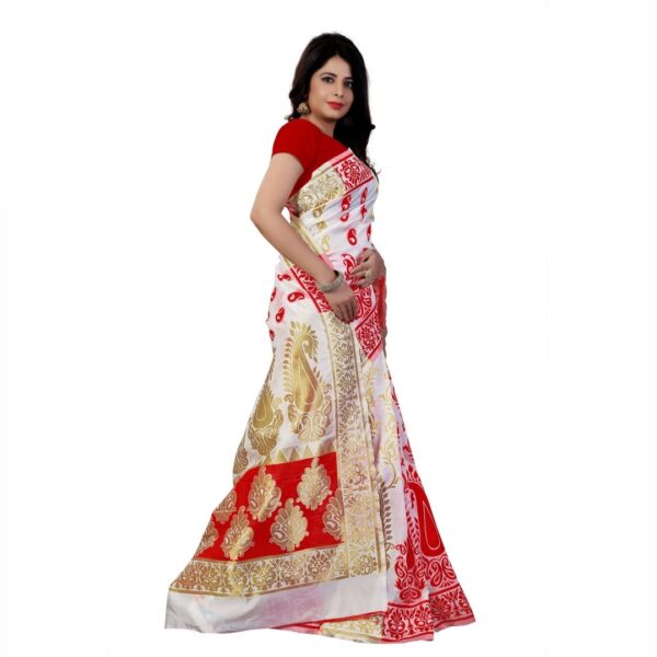 Self Design Bollywood Cotton Blend Saree, Red and White