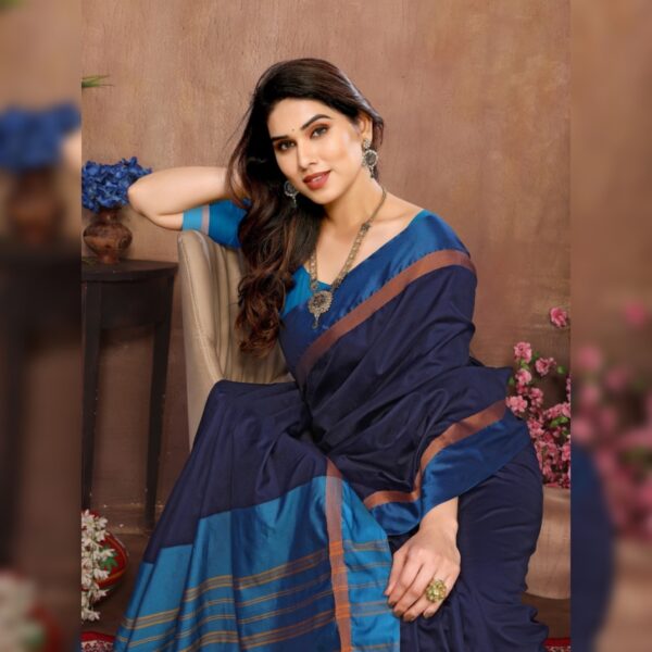 Woven Banarasi Cotton Silk Saree, Blue