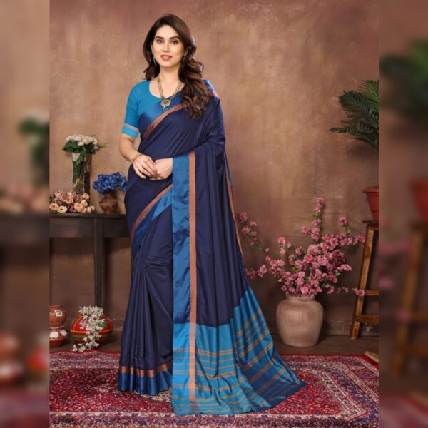 Woven Banarasi Cotton Silk Saree, Blue - Image 2