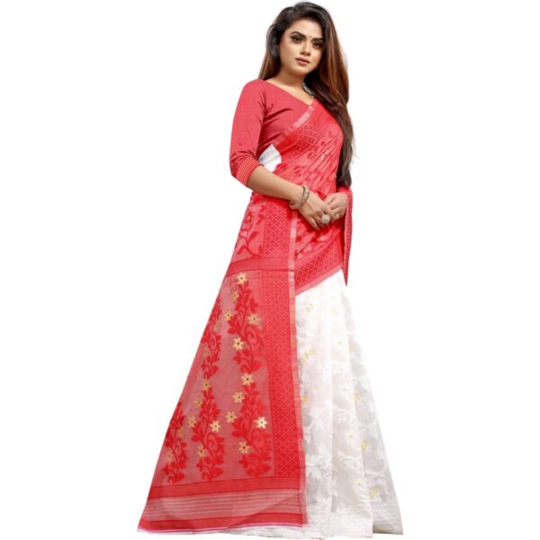 Woven Jamdani Cotton Silk Saree, Red