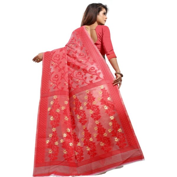 Woven Jamdani Cotton Silk Saree, Red - Image 2