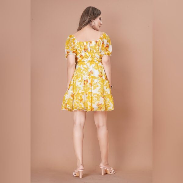 Women A-line Yellow, White Dress, One Piece - Image 2