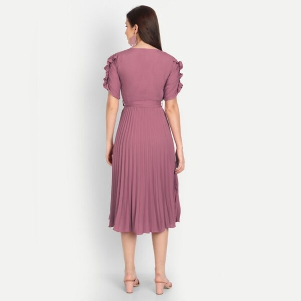 Women Pleated Pink Dress, One Piece - Image 2