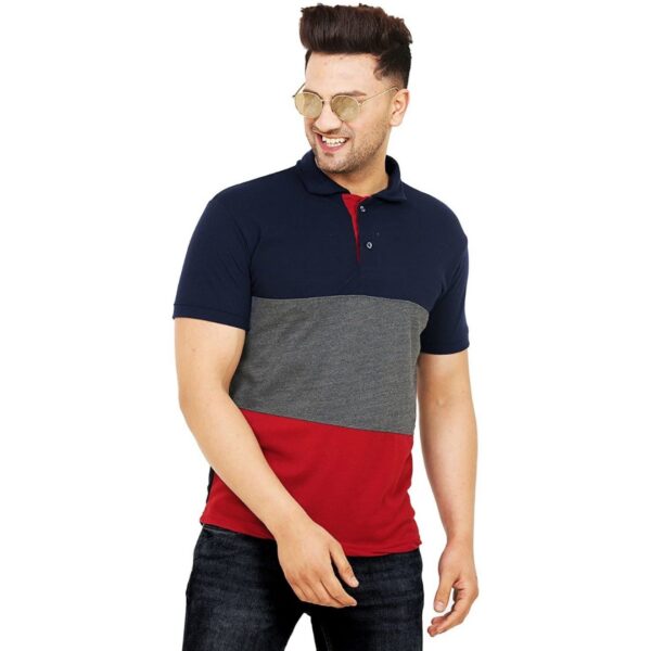 Men Solid Polo Neck Cotton Blend Dark Blue, Grey T-shirt