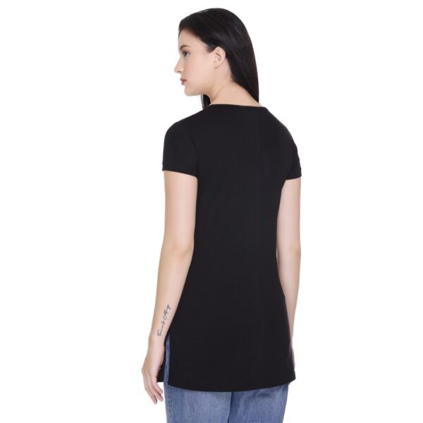 Women Printed Round Neck Cotton Blend Black T-shirt - Image 2