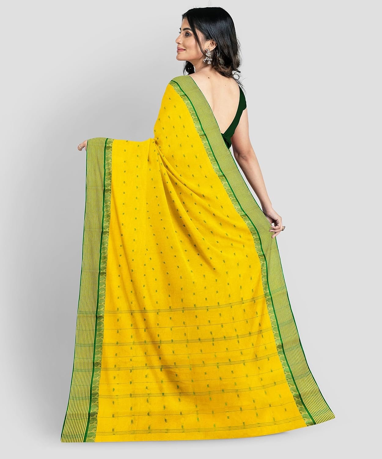 Women's Traditional Bengal Tant Pure Cotton Tant Saree Without Blouse Piece Color
yellow and green border - Image 2