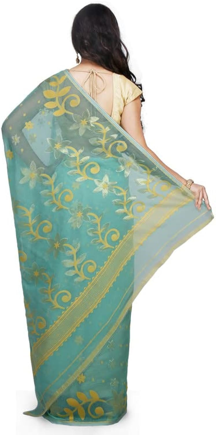Women's Dhakai Jamdani Bengal Pure Cotton Handloom Saree without Blouse Piece colour
sea green - Image 2