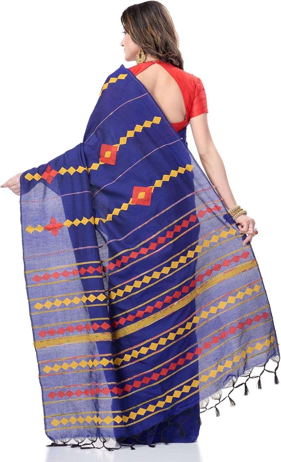 Women's Dhakai Jamdani Bengal Pure Cotton Handloom Saree without Blouse Piece colour
royal blue - Image 2